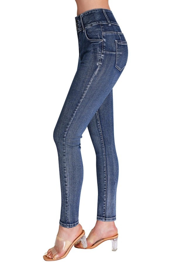 roswear بنطلون جينز نسائي ضيق مطاطي من روزوير، بخصر عالٍ، للتحكم في البطن، بقصة ضيقة، لون أزرق داكن - Image 5